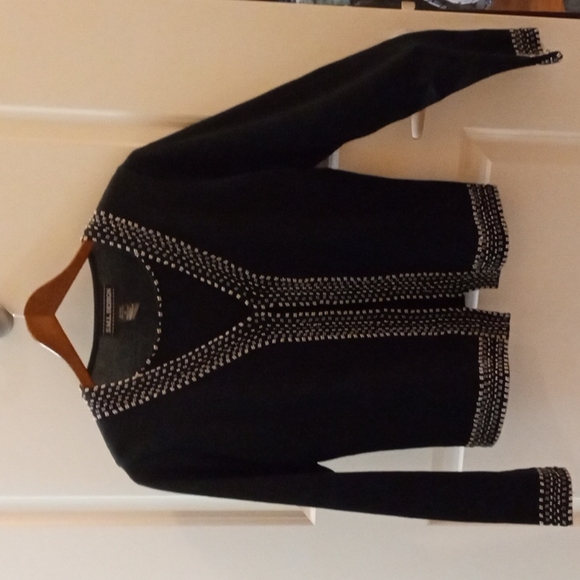 Med black top with faux sweater with hook/eye, beaded, flawless, versattile.. - Picture 1 of 8